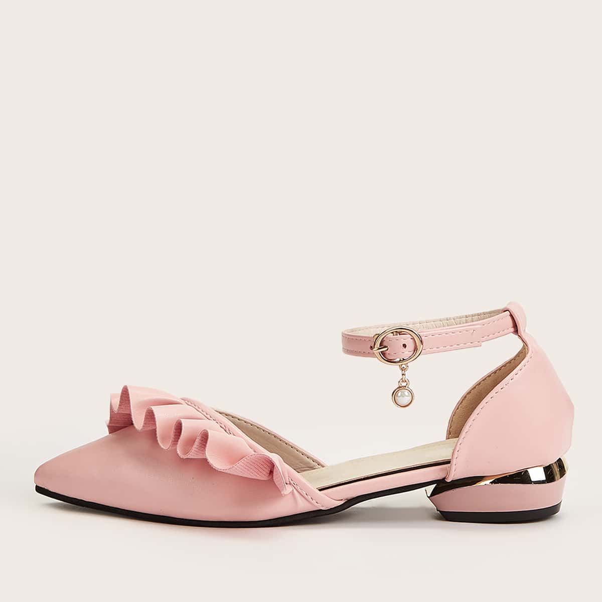 

Ruffle Ankle Strap Flats, Pastel baby pink