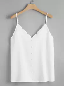 SHEIN 大碼前紐扣貝殼邊吊帶上衣 - 白色 - 查看 1