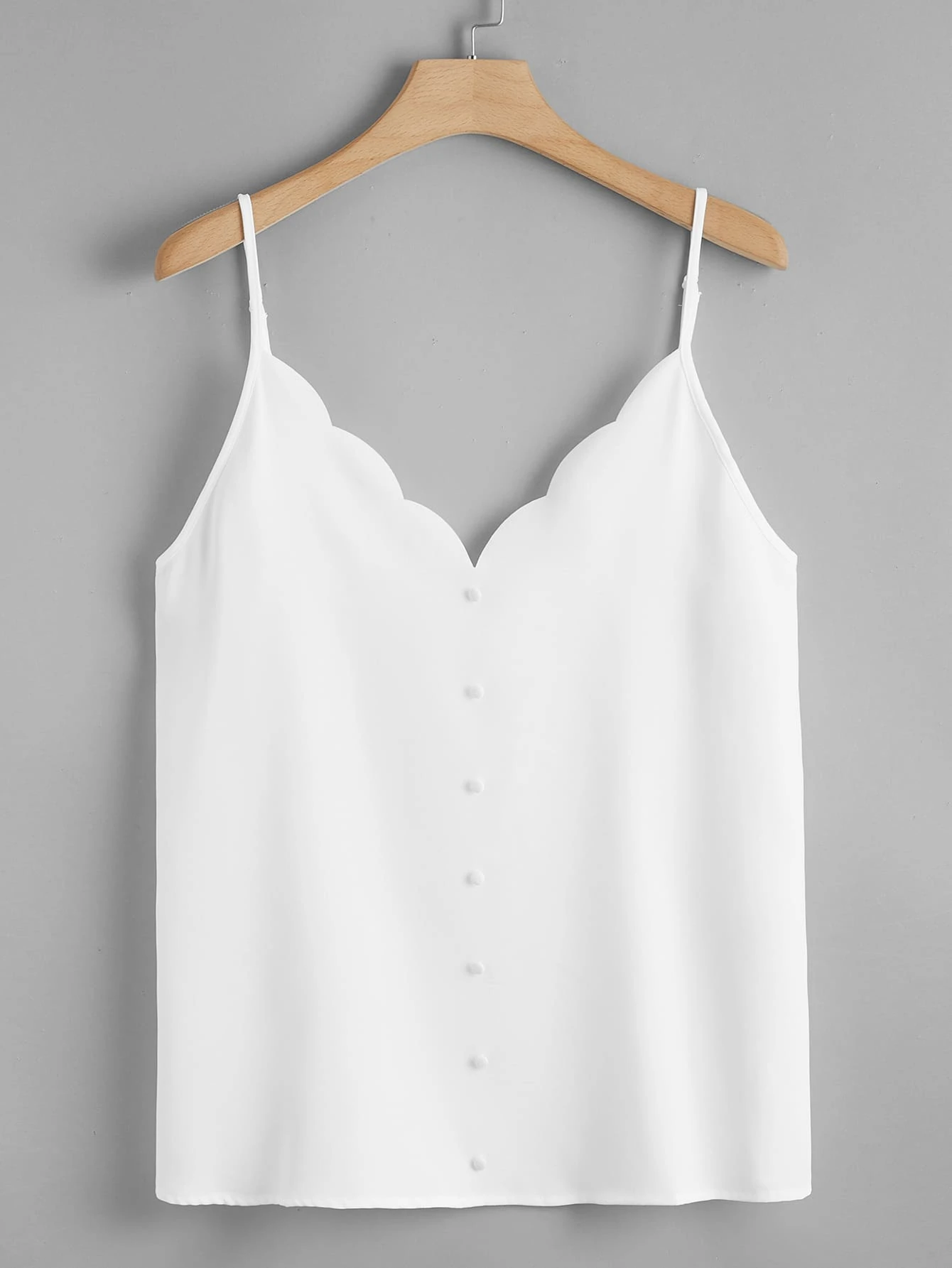 SHEIN 大碼前紐扣貝殼邊吊帶上衣 - 白色 - 查看 1