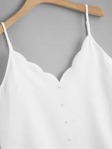 SHEIN 大碼前紐扣貝殼邊吊帶上衣 - 白色 - 查看 3