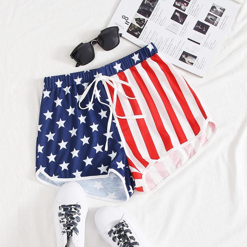 

Knot Waist American Flag Print Dolphin Shorts, Multicolor