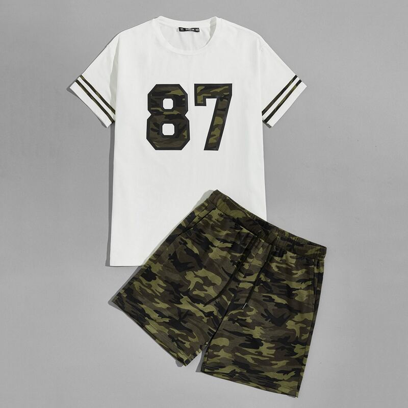 

Guys Varsity Print Tee & Camo Shorts Set, Multicolor