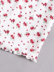 SHEIN VCAY 露肩生菜邊小碎花花卉上衣 - 白色 - 查看 5