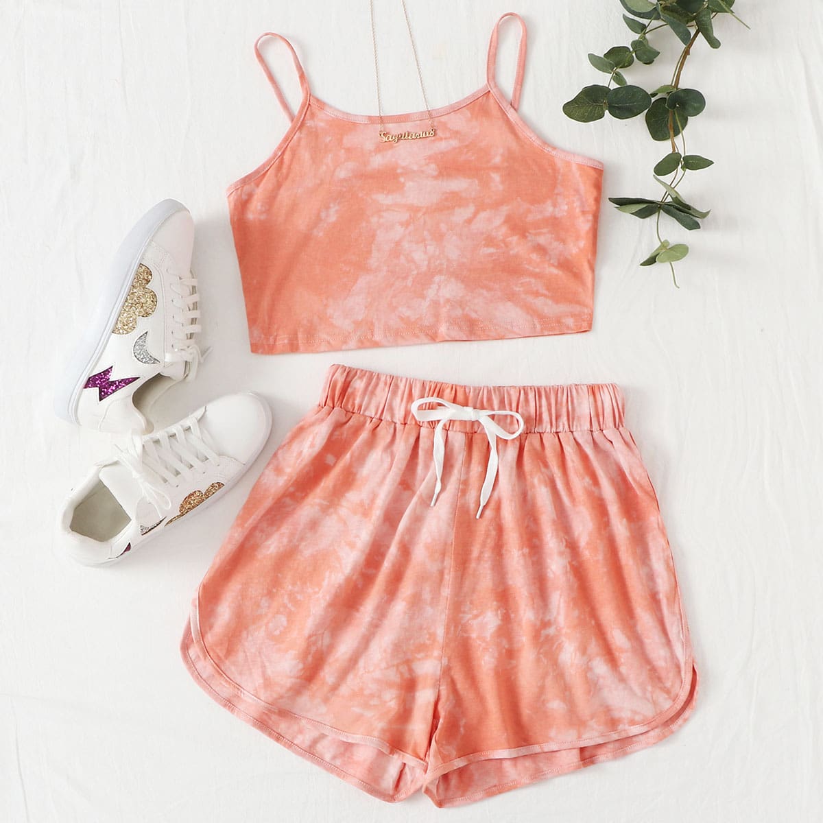 

Tie Dye Cami & Dolphin Shorts, Coral orange