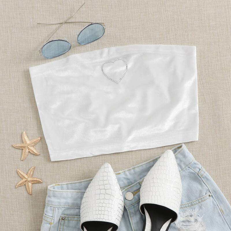 

Velvet Heart Rhinestone Tube Top, White