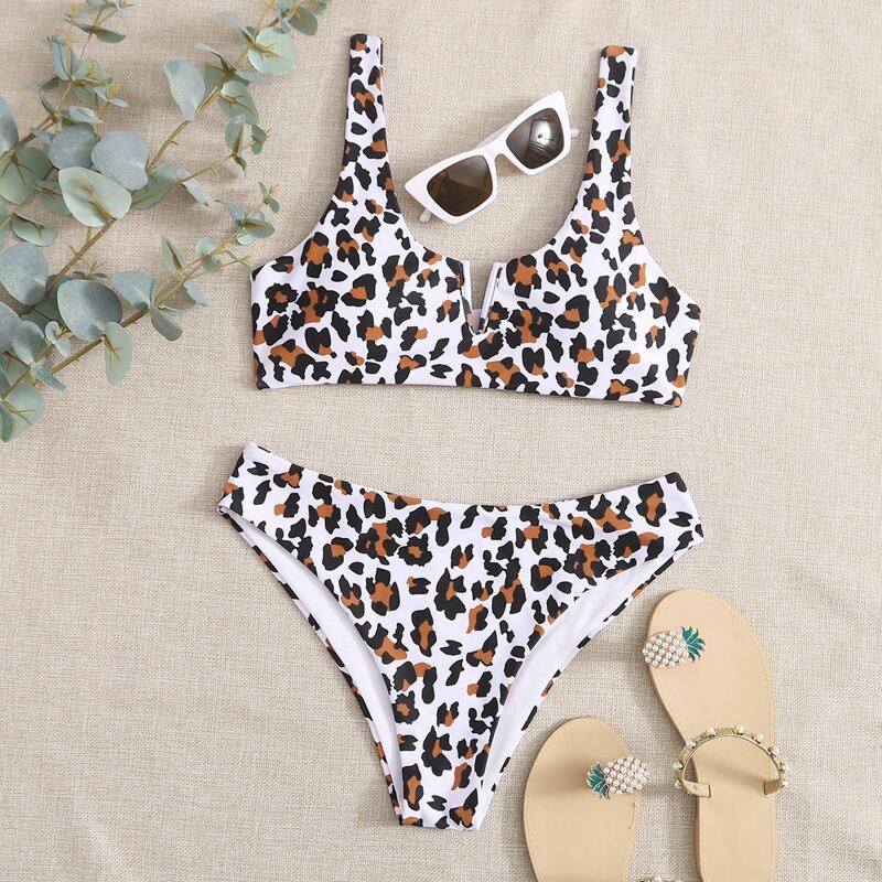 

Leopard V Wired Tank Bikini Swimsuit, Multicolor