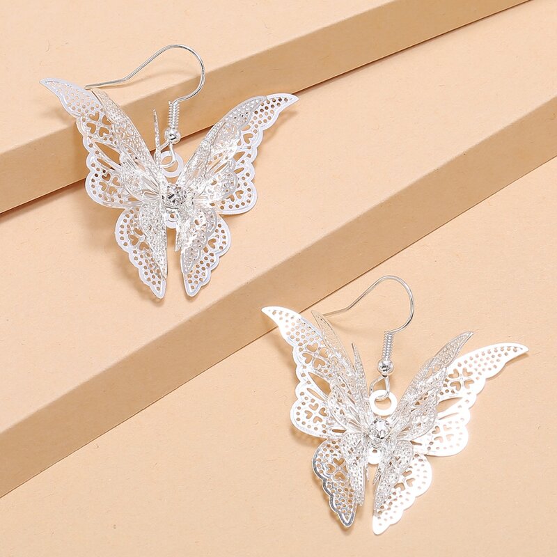 

Hollow Out Butterfly Drop Earrings, Silver