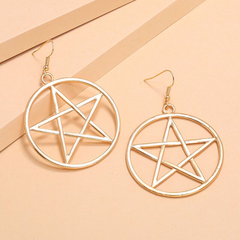 

Round Star Drop Earrings, Gold