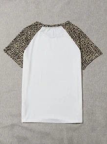 SHEIN EZwear Leopard Raglan Sleeve Top - White - View 2