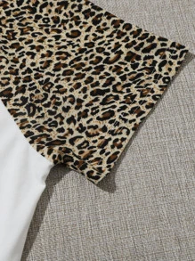 SHEIN EZwear Leopard Raglan Sleeve Top - White - View 4
