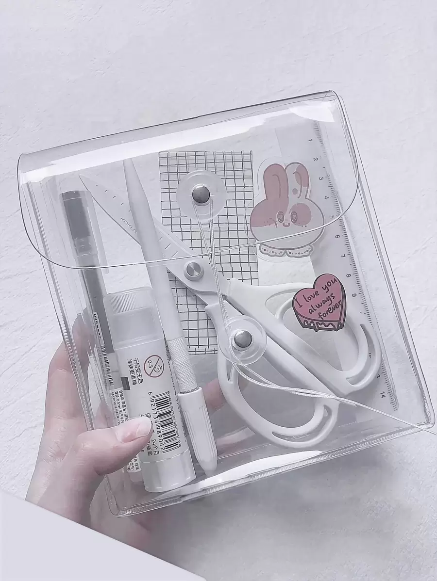 1pc Random Clear Stationery Storage Bag - Clear - View 1