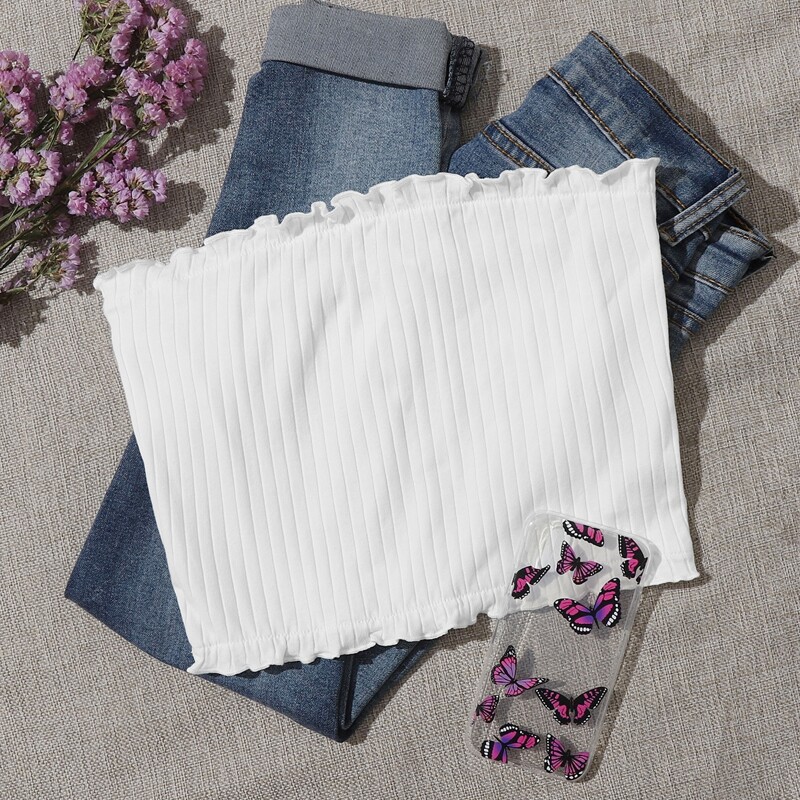 

Lettuce Edge Tube Top, White
