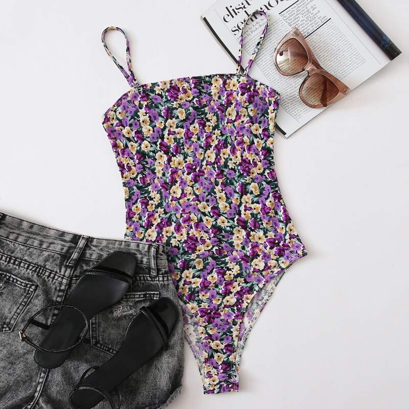 

Allover Floral Print Cami Bodysuit, Multicolor