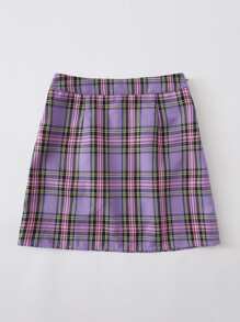 SHEIN 開衩下擺格紋半身裙 - 紫丁香色 - 查看 2