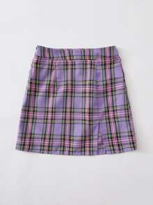 SHEIN 開衩下擺格紋半身裙 - 紫丁香色 - 查看 3