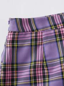 SHEIN 開衩下擺格紋半身裙 - 紫丁香色 - 查看 4