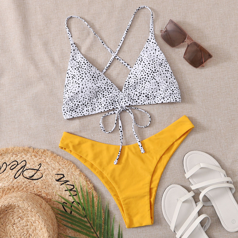 

Dalmatian Triangle High Leg Bikini Swimsuit, Multicolor