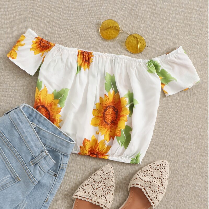 

Sunflower Print Crop Top, Multicolor