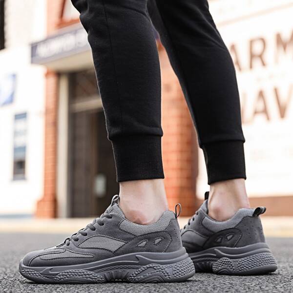 

Men Lace-up Front Mesh Panel Sneakers, Grey