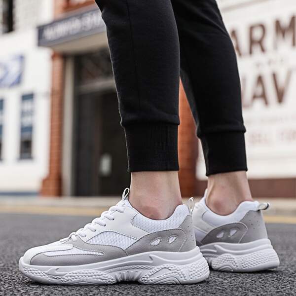 

Men Lace-up Front Mesh Panel Sneakers, White