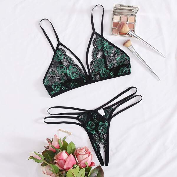 

Floral Lace Crotchless Lingerie Set, Multicolor