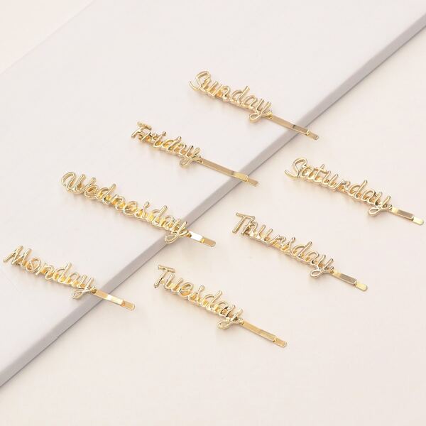 

7pcs Letter Decor Bobby Pin, Gold