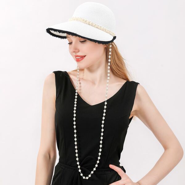 

Faux Pearl Beaded Band Decor Baseball Cap, White