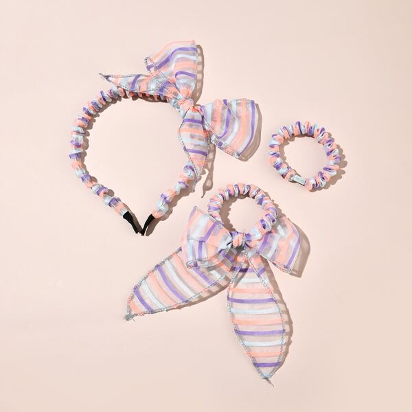 

3pcs Striped Pattern Hair Accessory, Multicolor