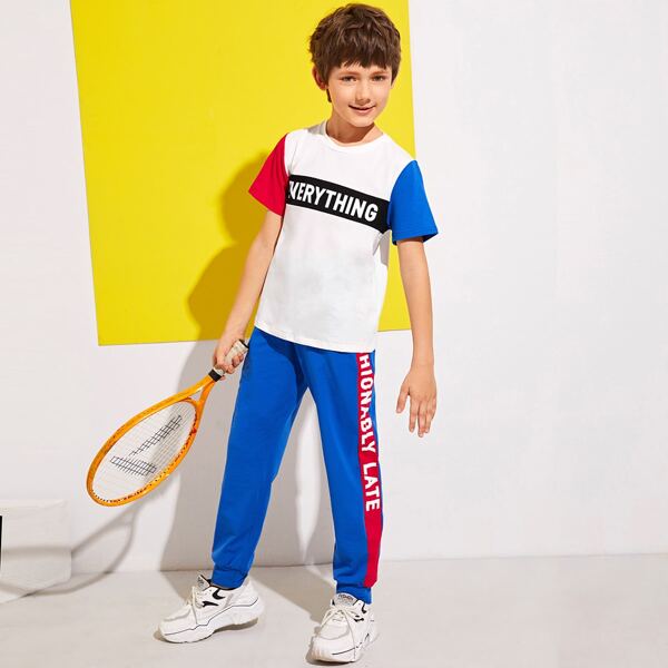 

Boys Letter Graphic Colorblock Tee and Sweatpants Set, Multicolor