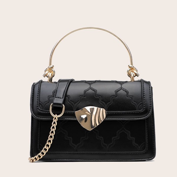 

Quilted Flap Satchel Bag, Black