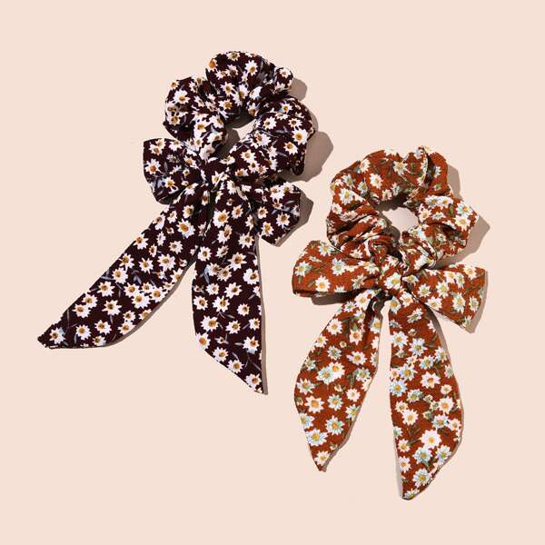 

2pcs Daisy Pattern Scrunchie, Multicolor