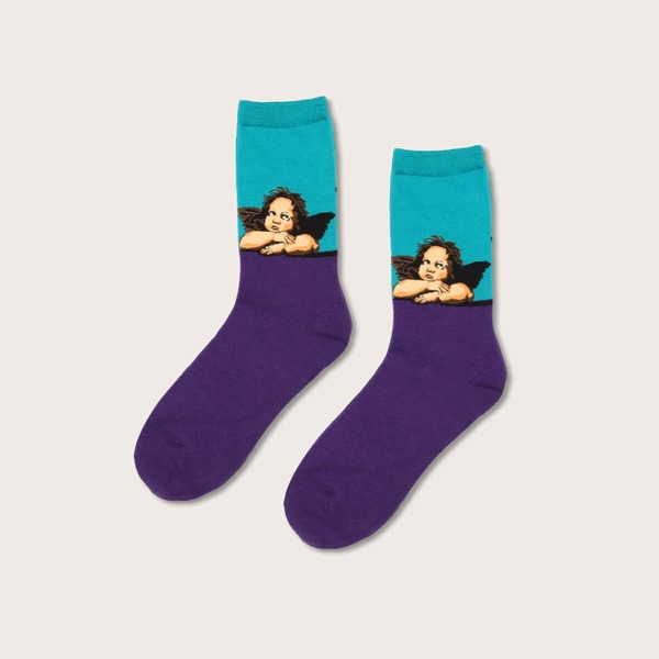

Angel Pattern Socks, Multicolor