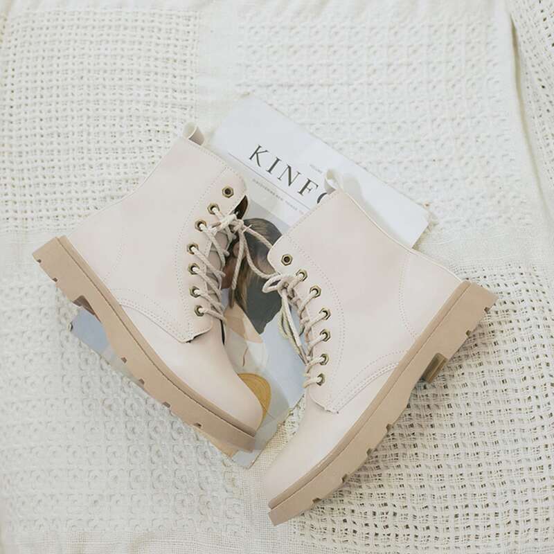 

Lace-up Front Combat Boots, Beige pastel
