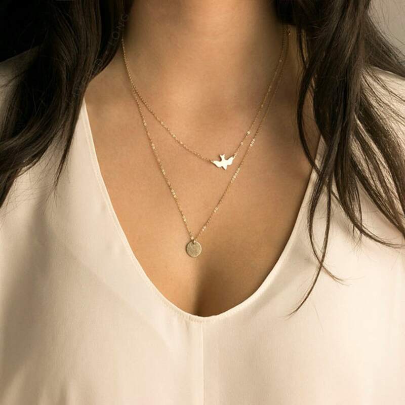 

Seagull Layered Chain Necklace, Gold