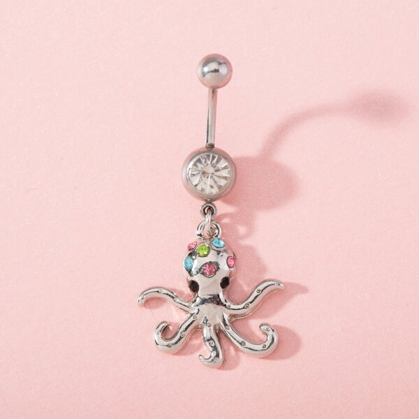 

Rhinestone Animal Design Belly Bar, White
