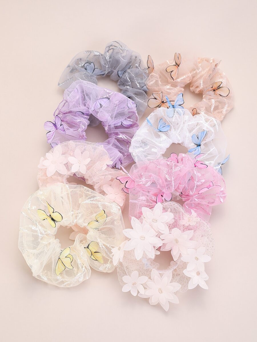 8pcs Butterfly Pattern Mesh Scrunchie Boho - Multicolor - View 1