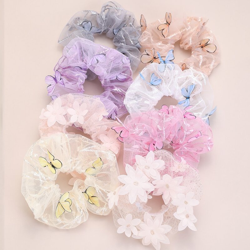 

8pcs Butterfly Pattern Mesh Scrunchie, Multicolor