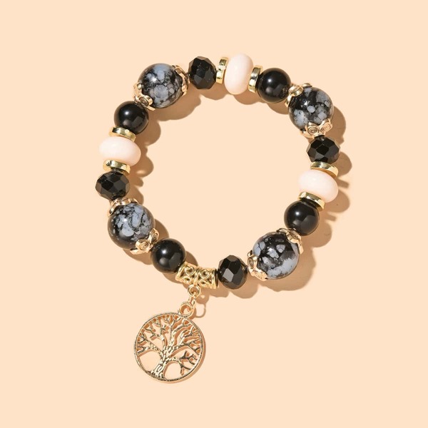 

Tree Charm Beaded Bracelet, Black