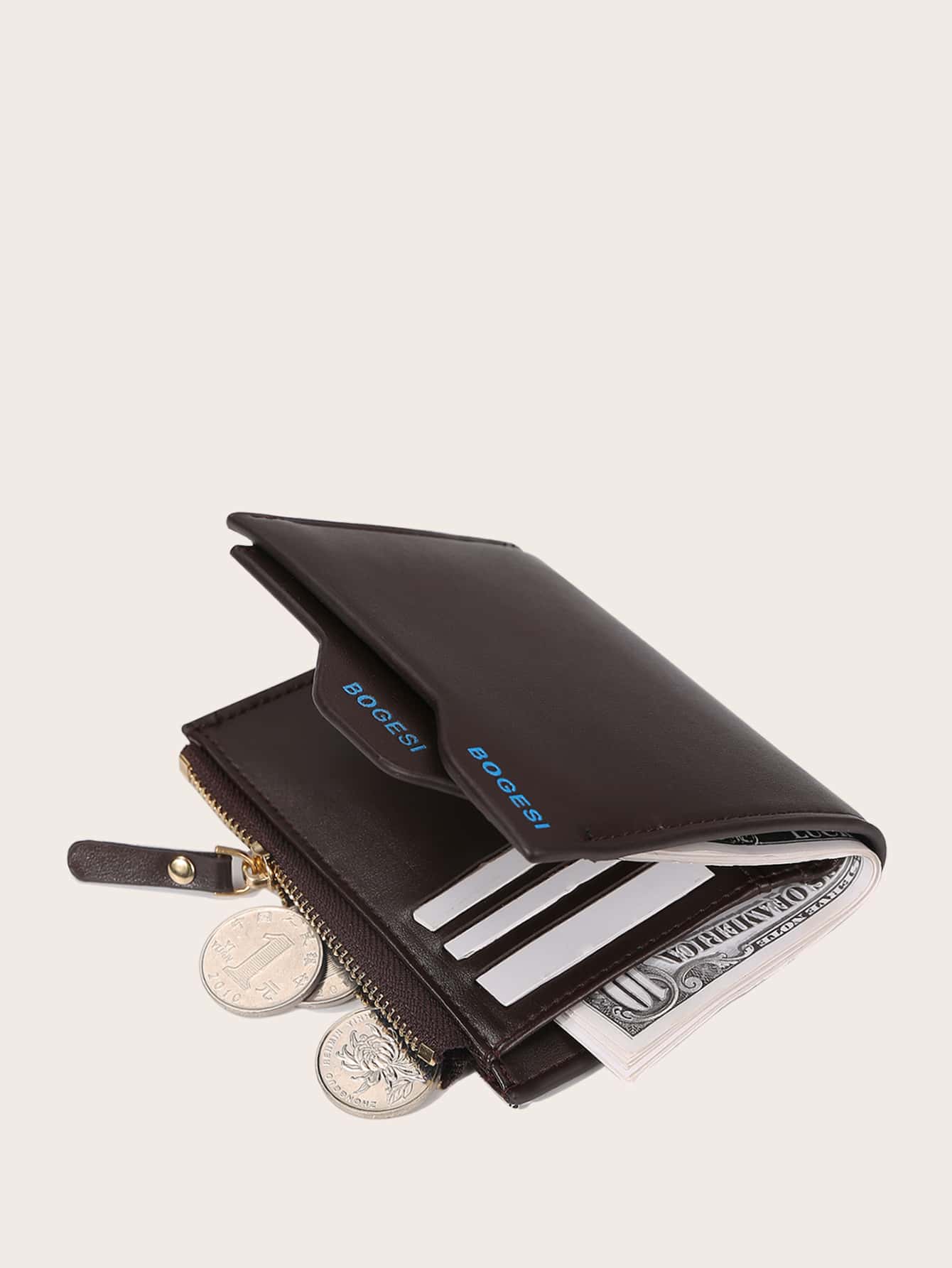 Men Letter Graphic Purse With Card Holder - Brown - View 1