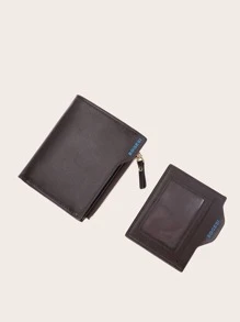 Men Letter Graphic Purse With Card Holder - Brown - View 3