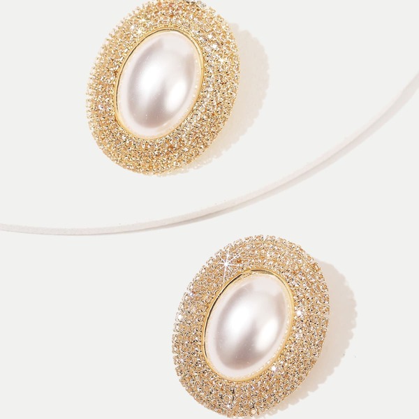 

Rhinestone Faux Pearl Stud Earrings, Gold