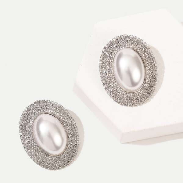 

Rhinestone Faux Pearl Stud Earrings, Silver