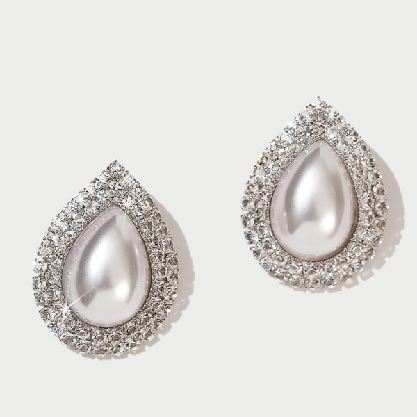 

Rhinestone Faux Pearl Stud Earrings, Silver