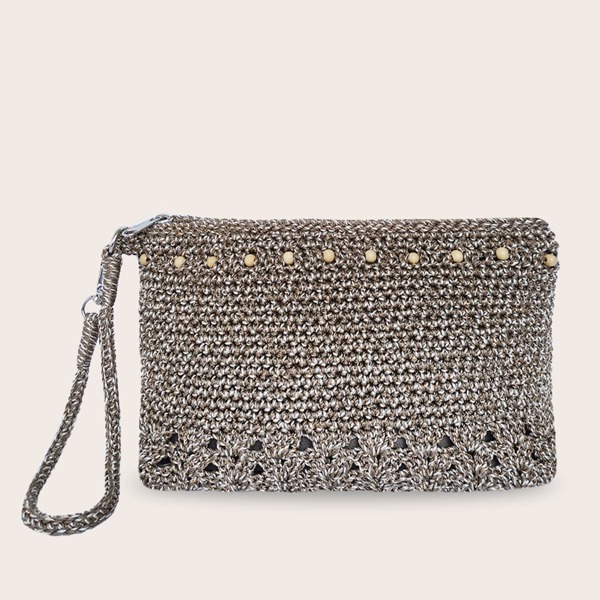 

Beaded Decor Braided Clutch Bag With Wristlet, Multicolor