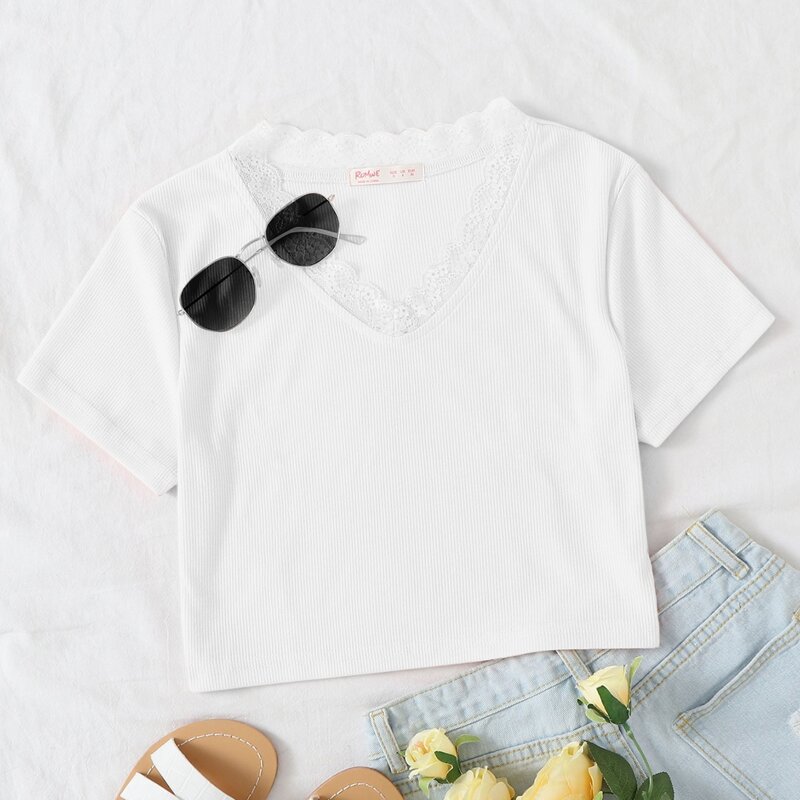 

White Lace Trim Tee