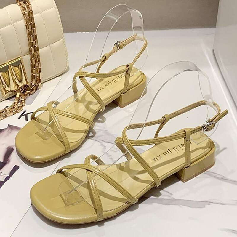 

Strap Chunky Heel Sandals, Yellow pastel