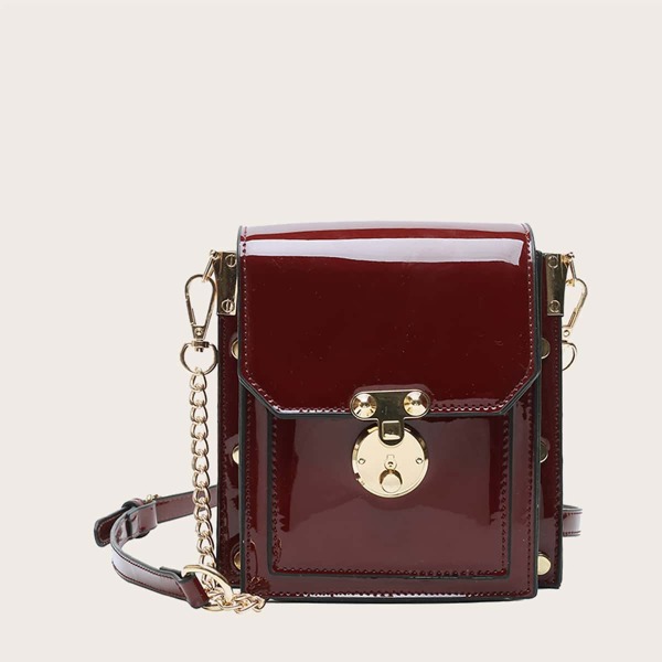 

Studded Decor Clear Flap Crossbody Bag, Red