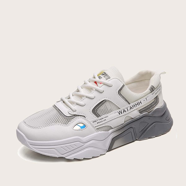 

Men Letter Graphic Mesh Panel Chunky Sneakers, White