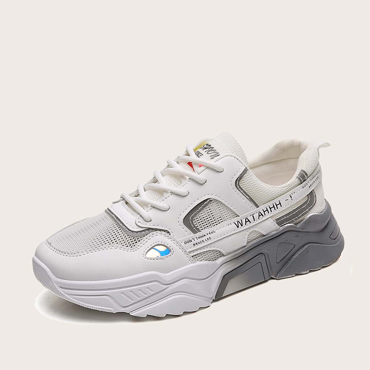 

Guys Letter Graphic Mesh Panel Chunky Sneakers, White