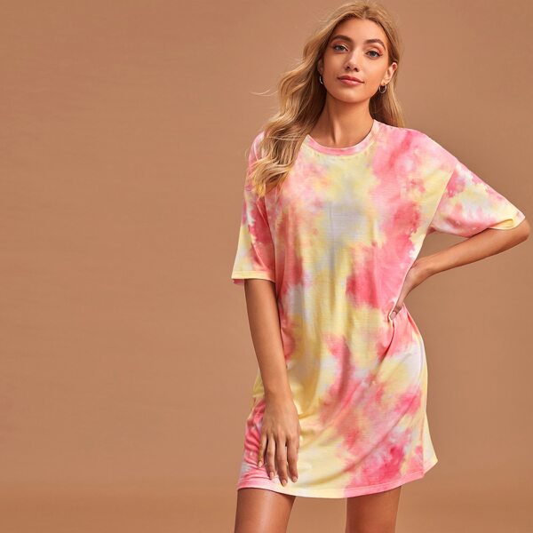 

Tie Dye Crew Neck Lounge Dress, Multicolor